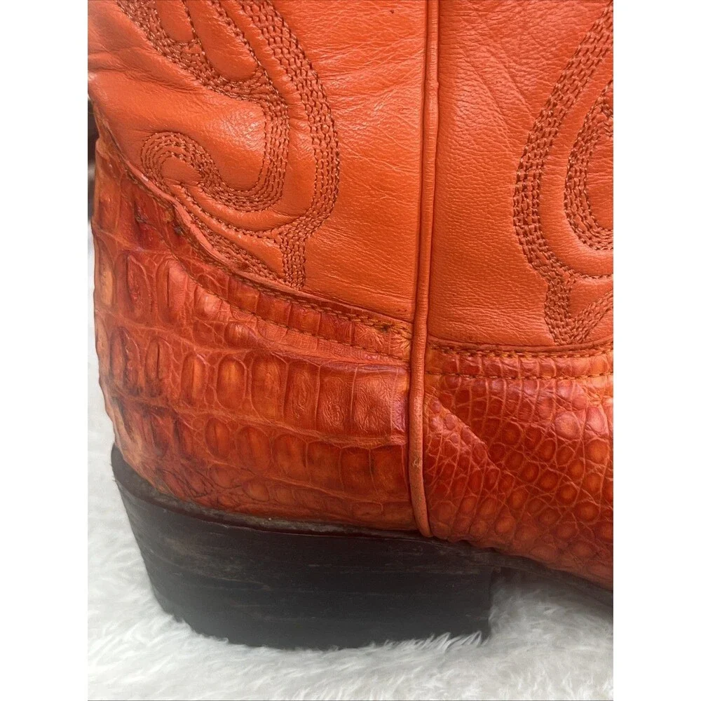 El Centauro Orange Caiman Belly Exotic Cowboy Boots Sz  6 D USA Handmade